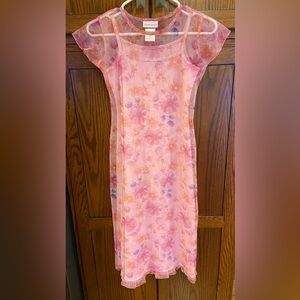 American Girl Pink Floral Tank Dress with Sheer Floral overlay. Comfortable Long